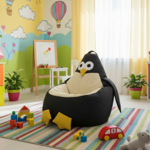 Fotoliu puf pentru copii „Pinguin” din velur, L